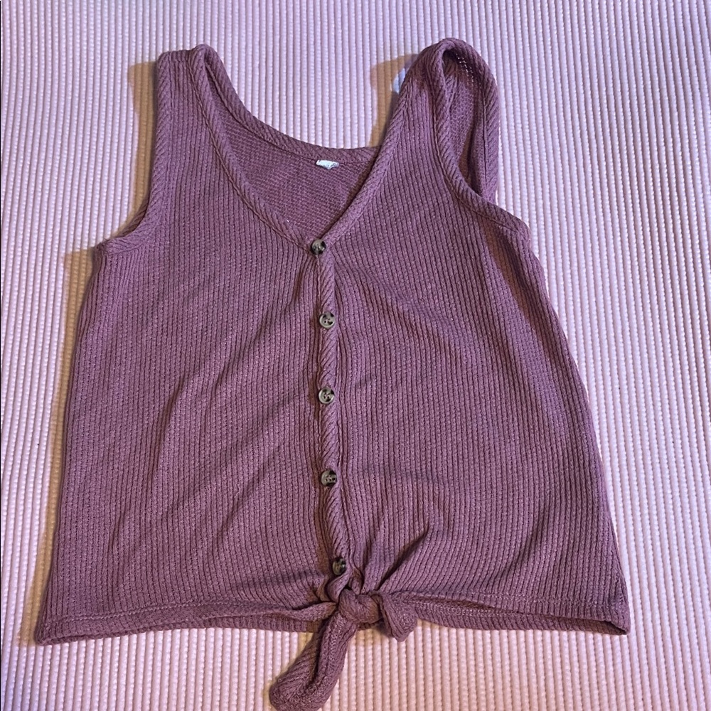 Mudd Mauve Button-Down Tie-Front Tank Top